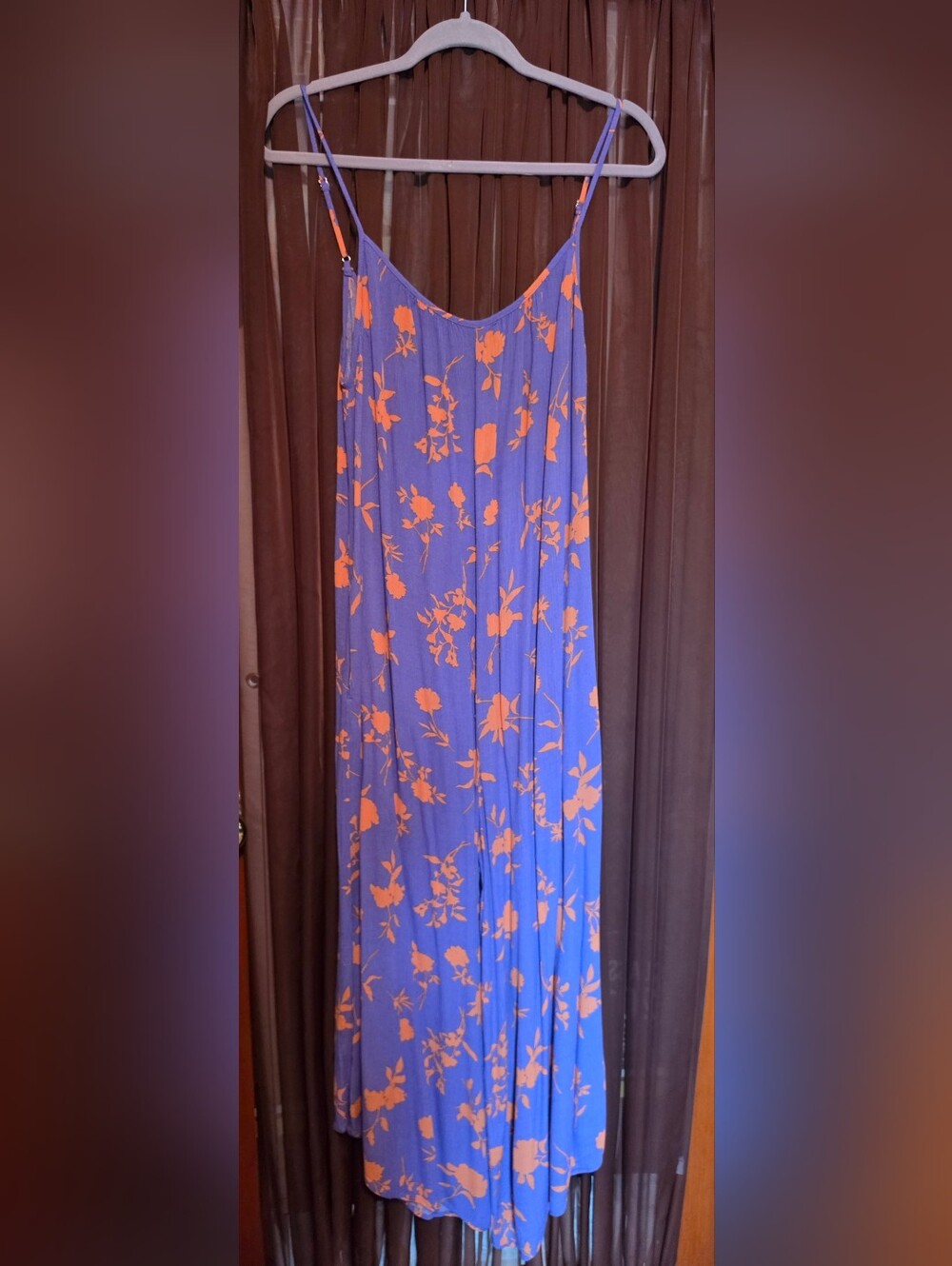 easel Purple Jumpsuit with Orange Floral Print. NWOT